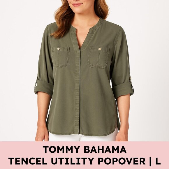 Tommy Bahama Tops - Tommy Bahama Tencel Utility Popover Shirt Coastal Safari Sage Green L Vacation